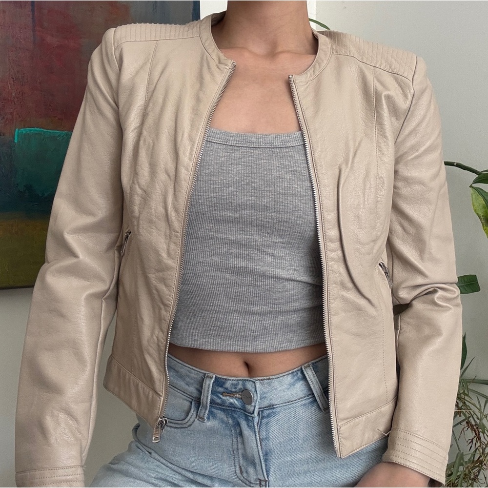 Lefties fitted tan leather jacket from Barcelona size small